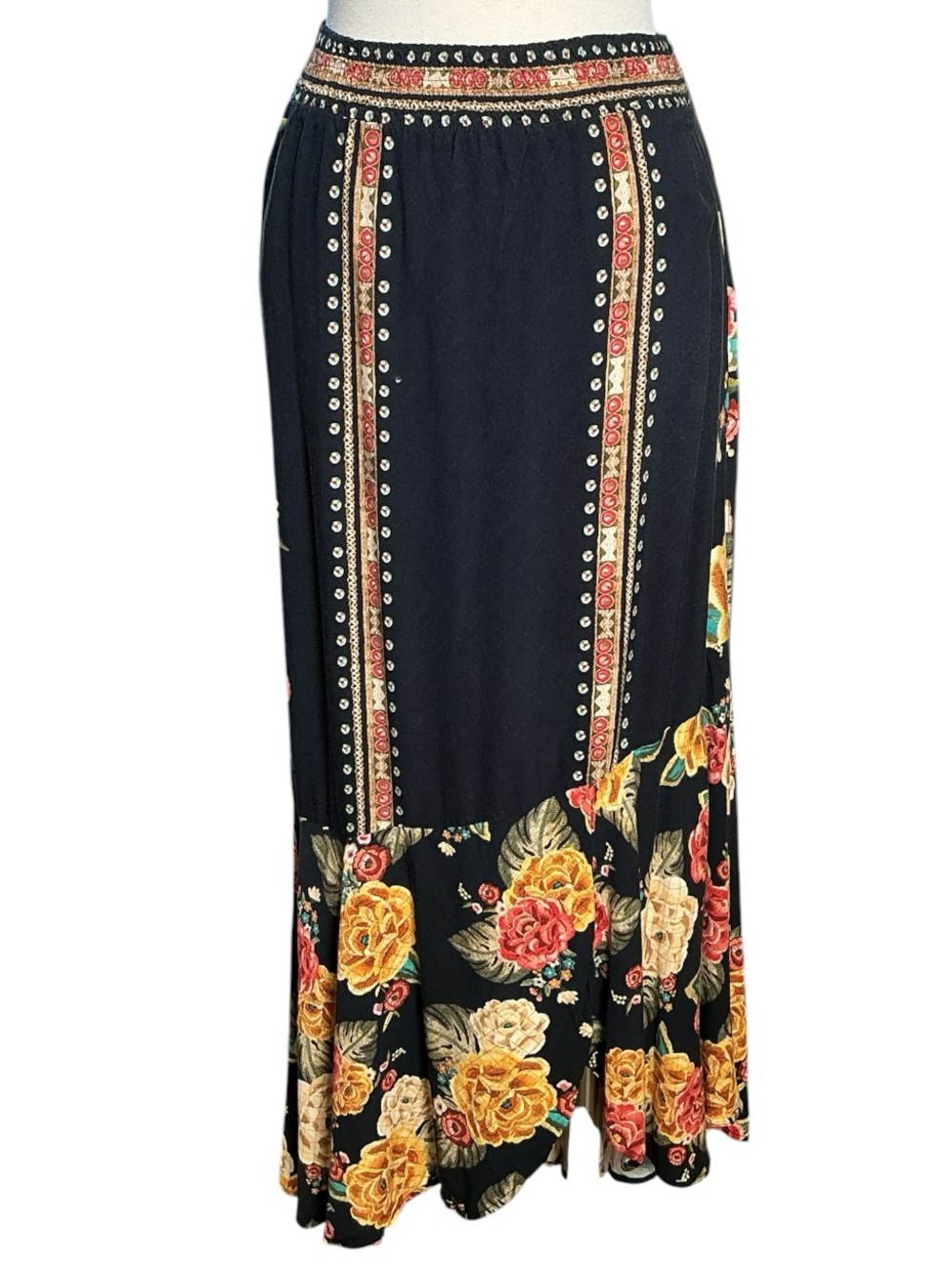Vintage Y2K Farm Rio De Janerio for Anthropologie Floral Asymmetrical Maxi Skirt